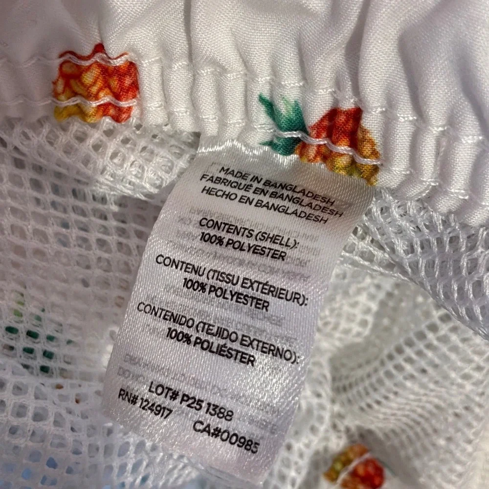 PacSun Mens White Pineapple Print Swim Trunks Mesh Lined Small‎ P25 1388